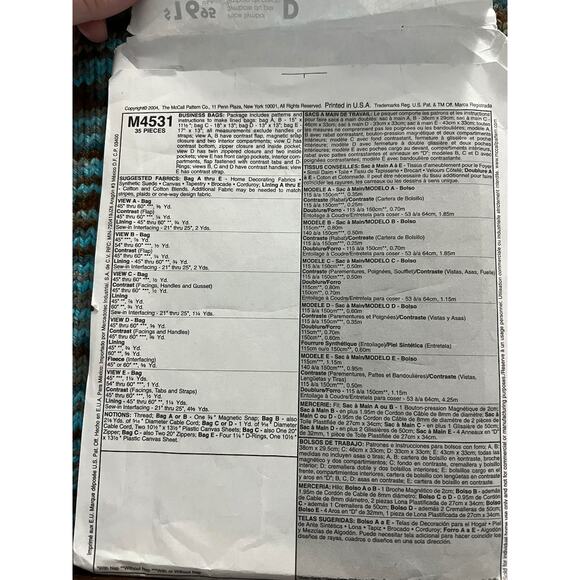 McCalls pattern 4531 Laura Ashley business laptop bags totes messenger bag - Picture 3 of 5